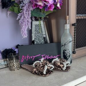 Betsey Johnson Leopard and Pearl Embellished Sandals